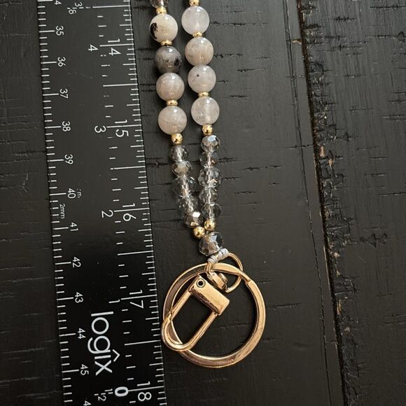 Black Gray Gold Beaded Rhinestones Teacher Work Fancy Lanyard Necklace​ - Picture 3 of 8